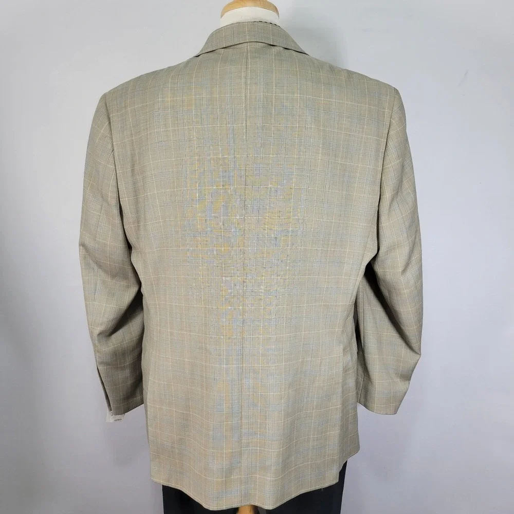 Pronto Uomo Platinum Men's Sport Coat Blazer Two Button Beige Plaid Size 46R‎